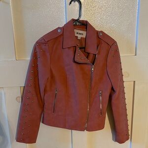 BB Dakota Rust Leather Jacket with Studded Sleeves